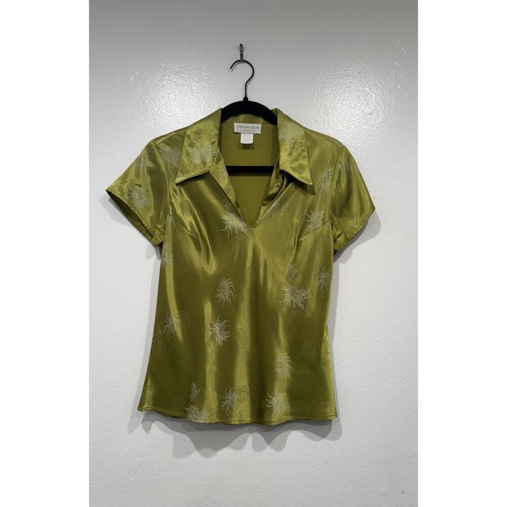 Vintage Younique Clothing‎ Green Top Size Medium Shiny Satin Asian Inspired READ